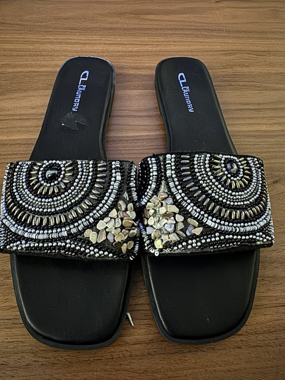 Chinese Laundry Black Beaded Slide Sandals | Square Toe | Size 11 - HS0441